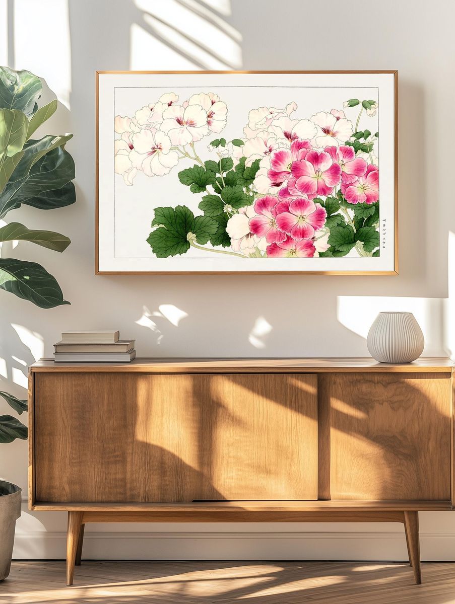 Geraniums Botanical Print. — room view 3
