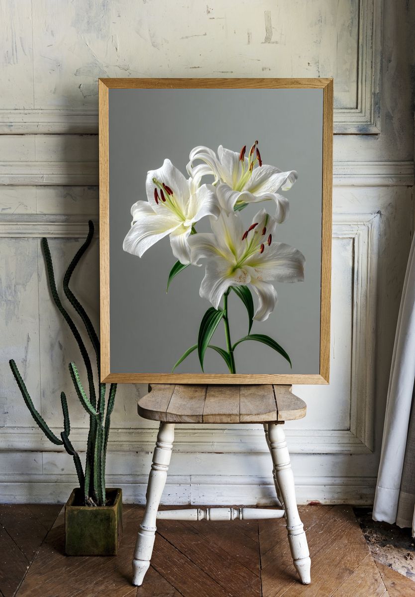 Elegant White Lily Botanical Print room preview