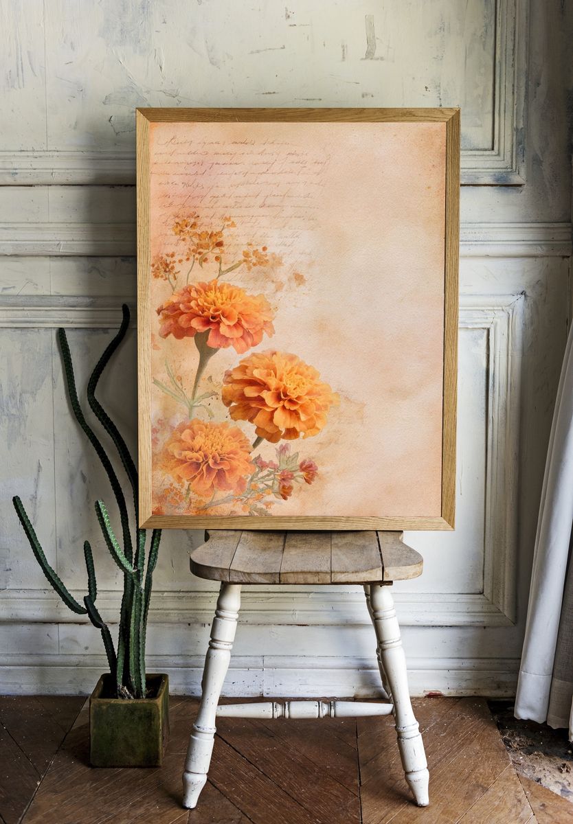 Marigold Floral Watercolor Poster room preview