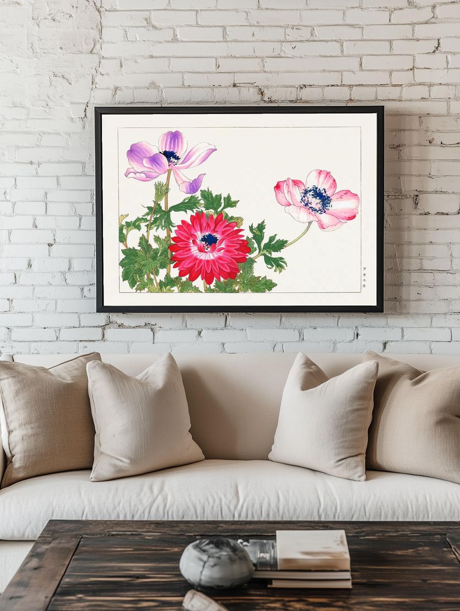 Anemone Flowers — Watercolor Print. room preview