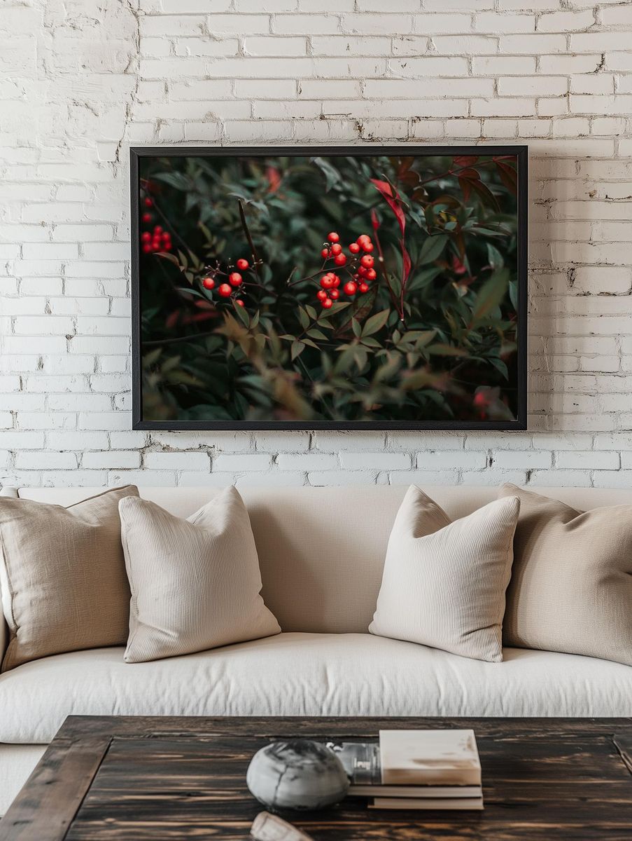 Red Berries in Green Leaves — Botanical Print room preview
