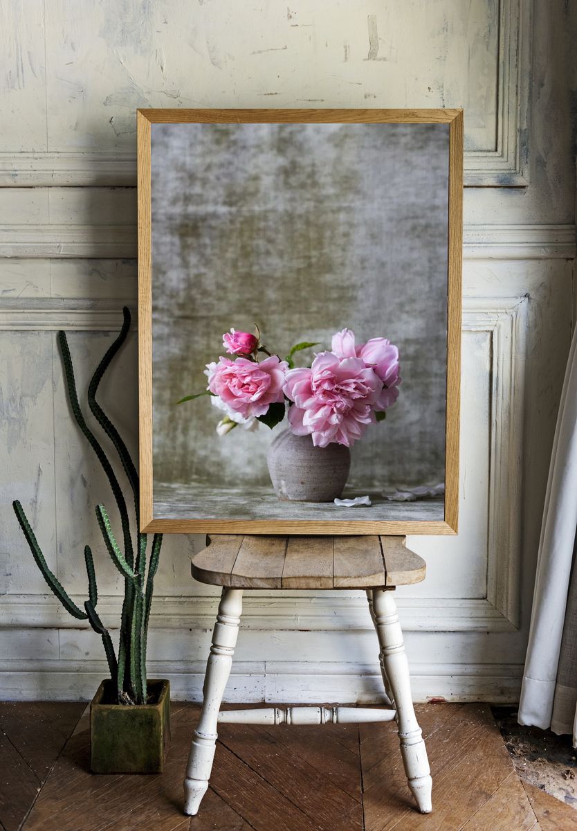 Pink Roses in Vase — Botanical Print room preview