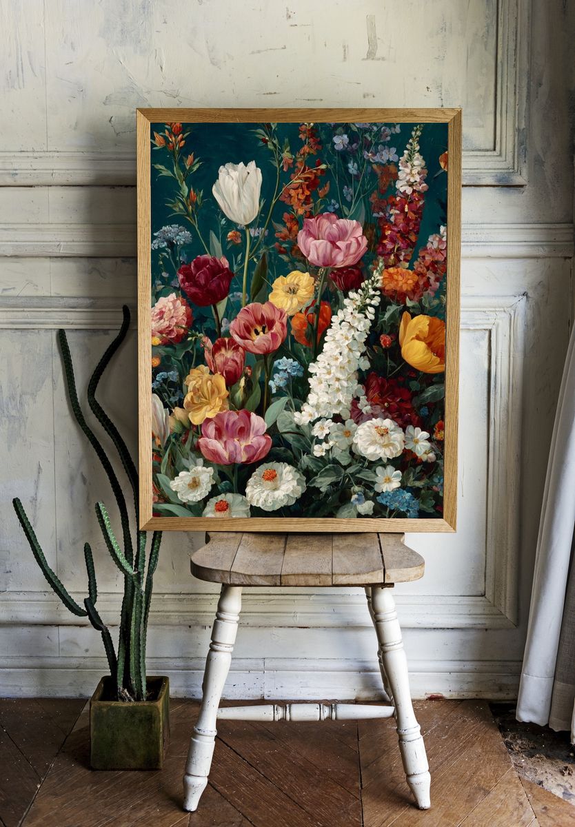 Vibrant Floral Bouquet — Botanical Print. — room view 1