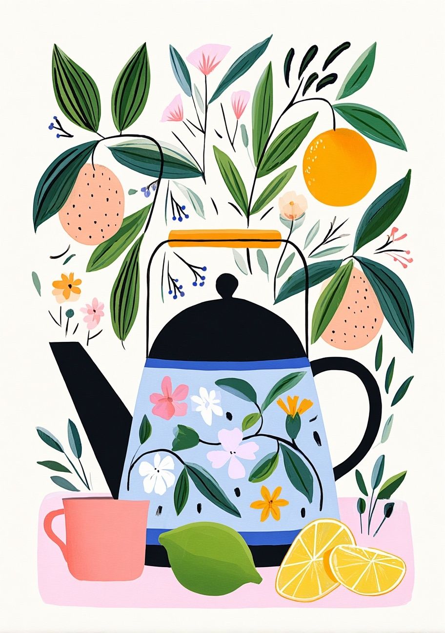 Botanical Teapot Illustration Poster. poster detail