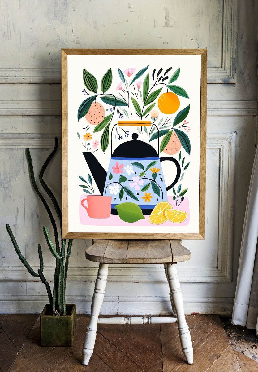 Botanical Teapot Illustration Poster. room preview