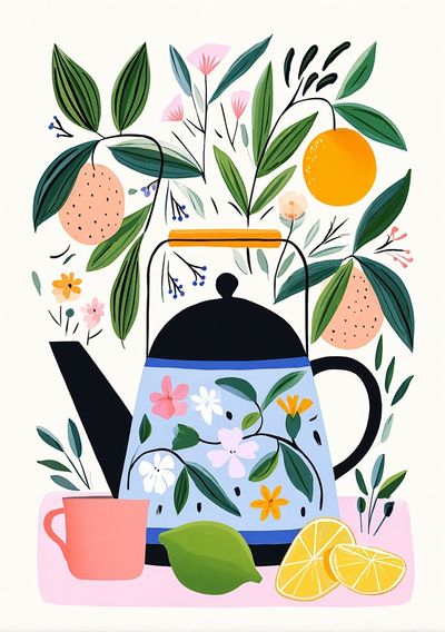 Botanical Teapot Illustration Poster. poster