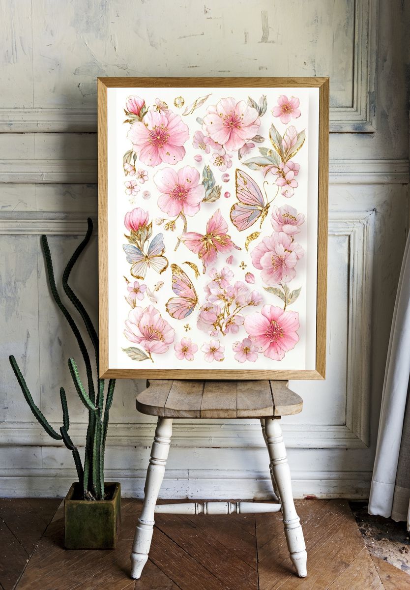 Floral Butterflies and Blossoms — Botanical Print room preview