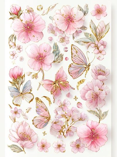 Floral Butterflies and Blossoms — Botanical Print. poster print
