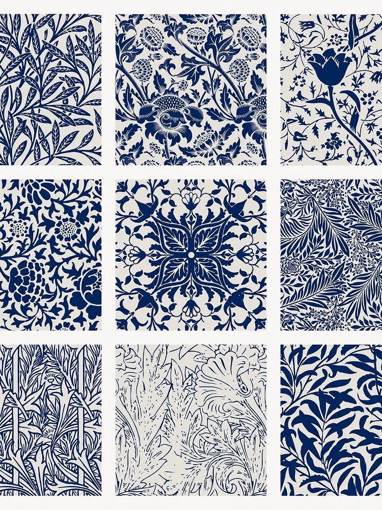 Navy Floral Pattern — Botanical Print. poster — botanical art