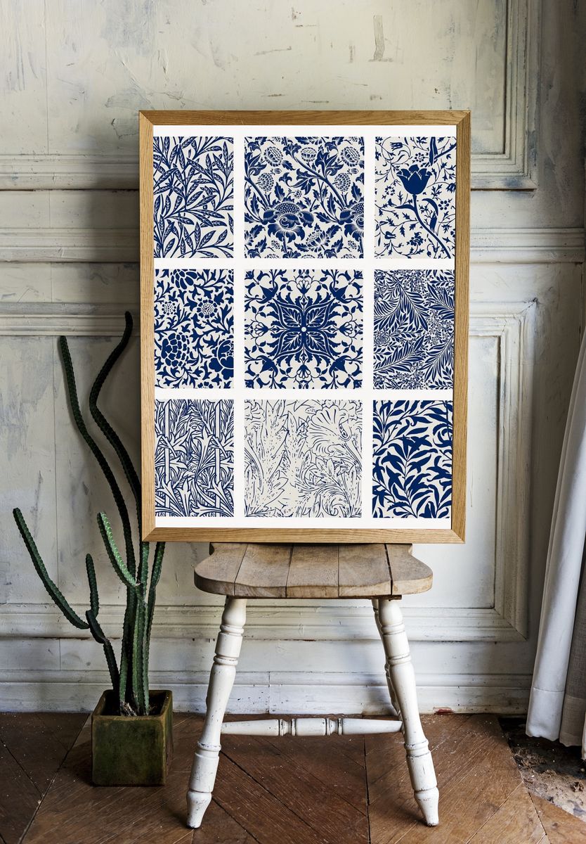 Navy Floral Pattern — Botanical Print. room preview