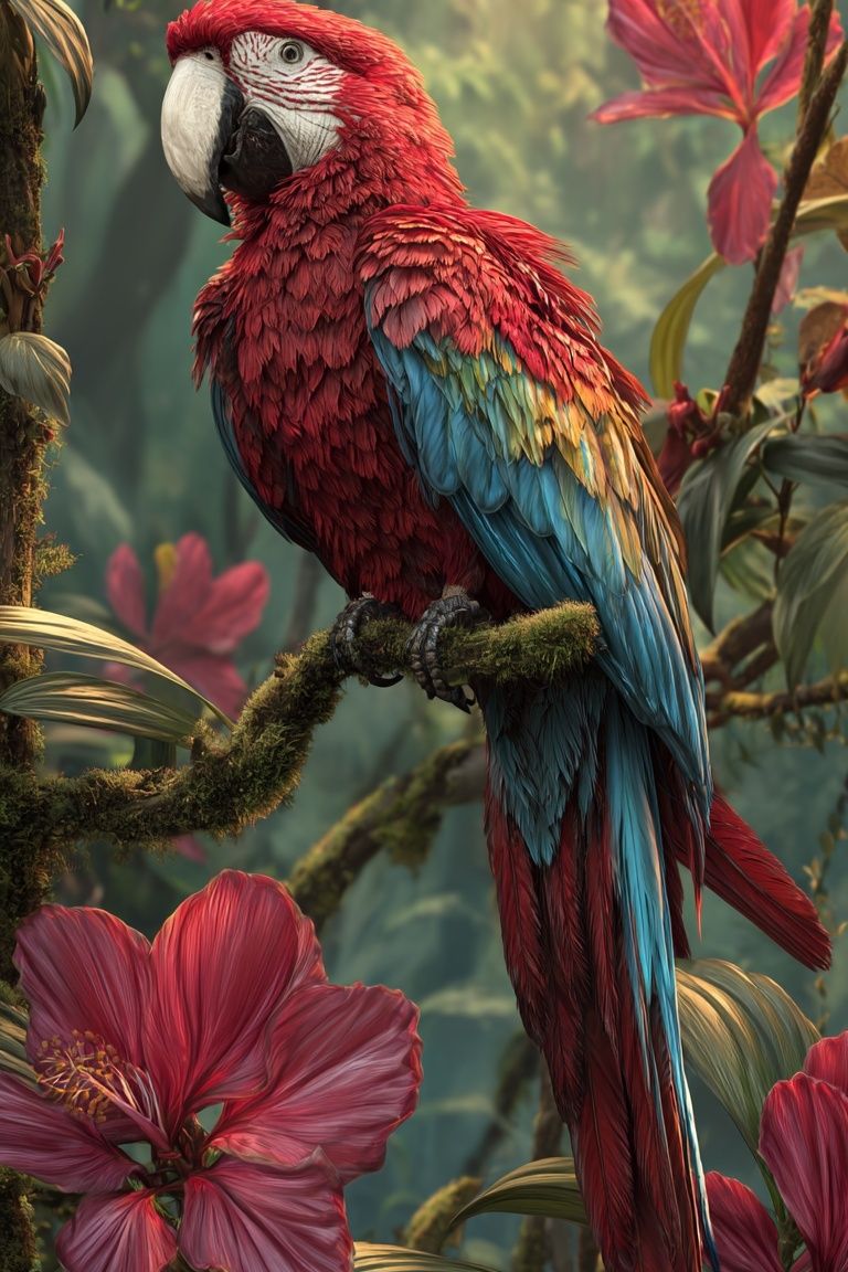 Scarlet Macaw — Botanical Print. poster detail