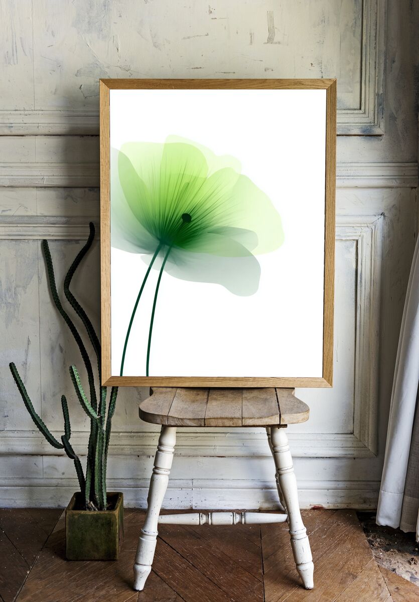 Delicate Green Flower — Minimalist Print room preview