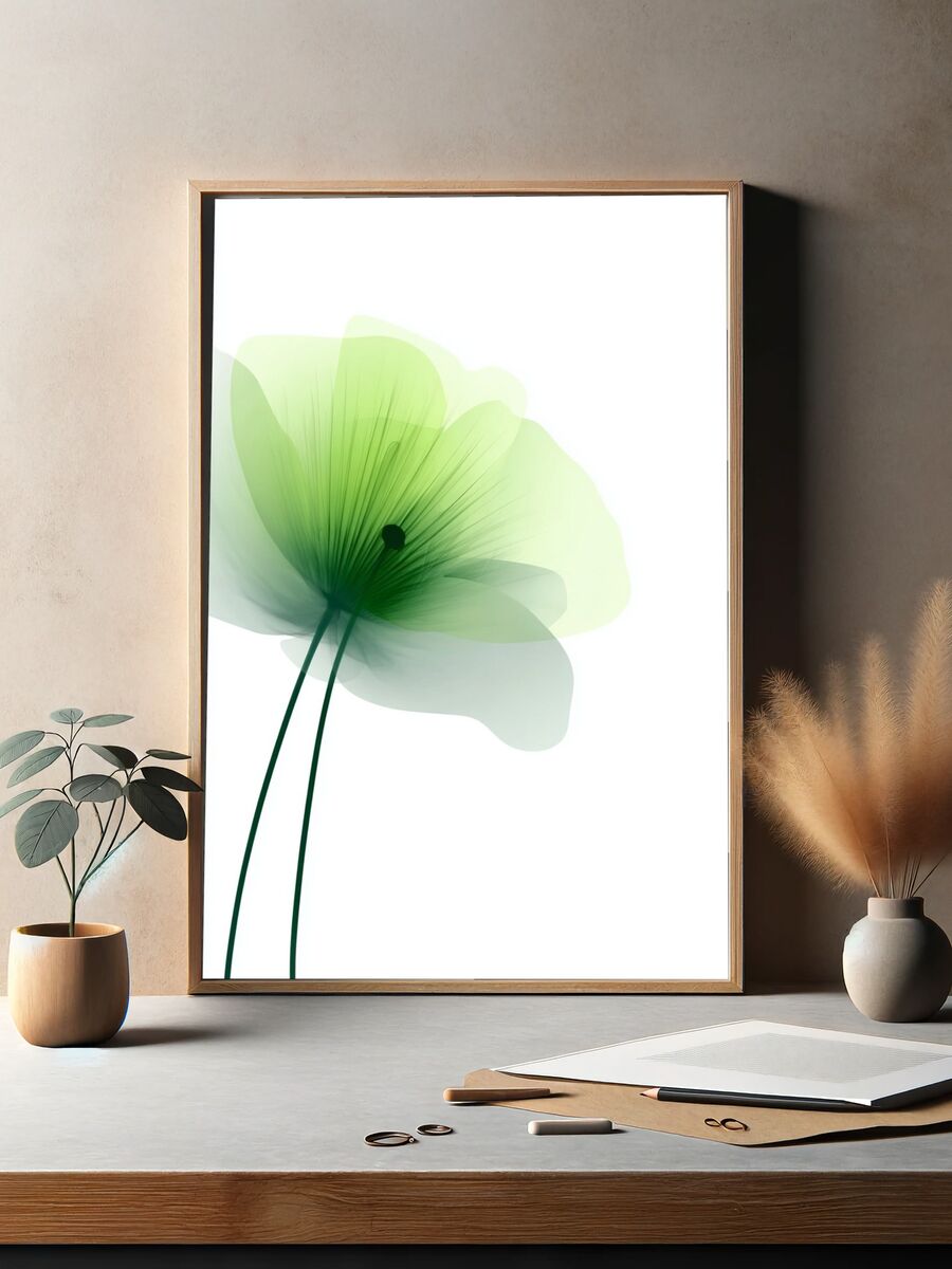 Delicate Green Flower — Minimalist Print. — room view 2