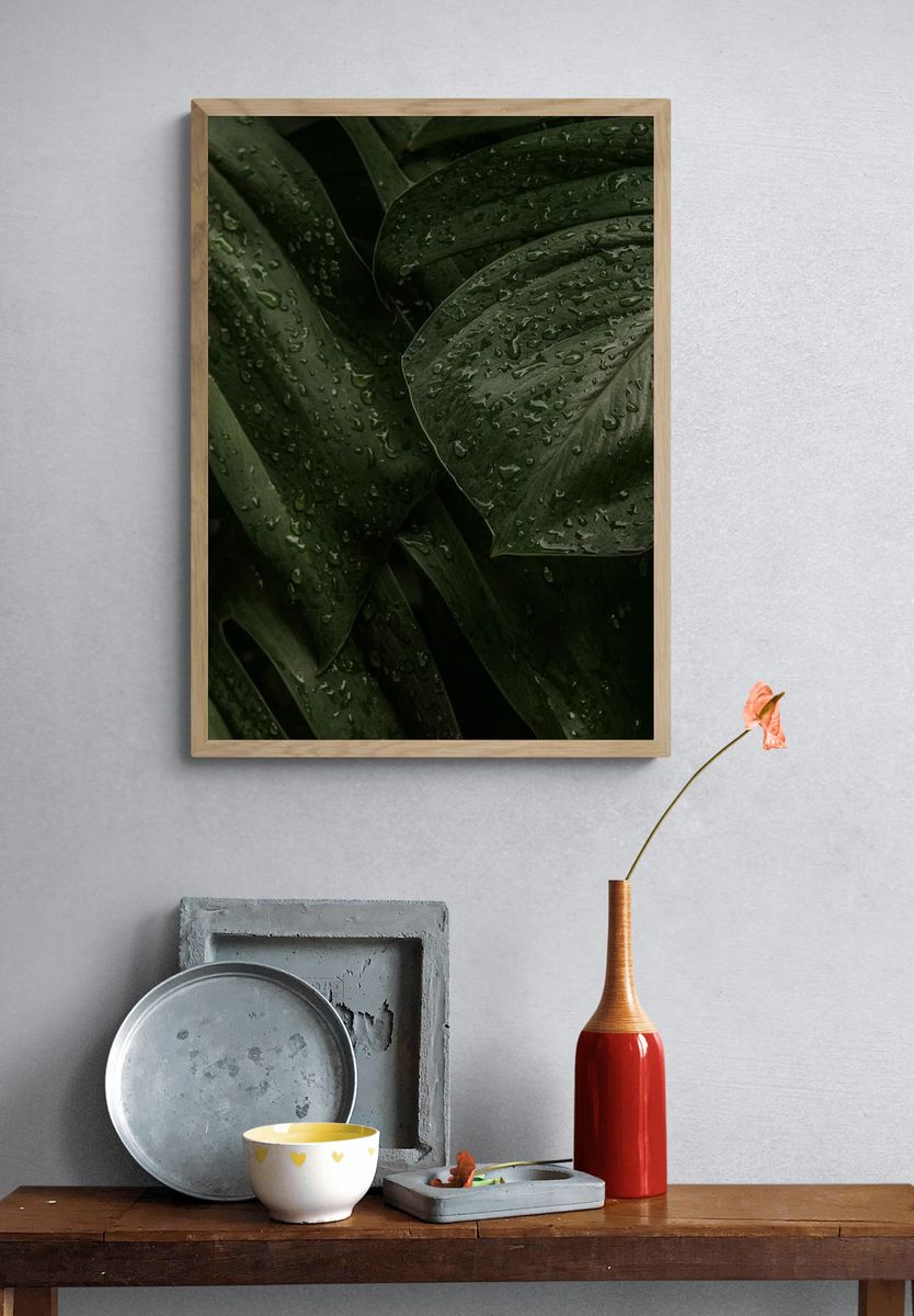 Rainy Green Leaves — Botanical Print. — room view 3