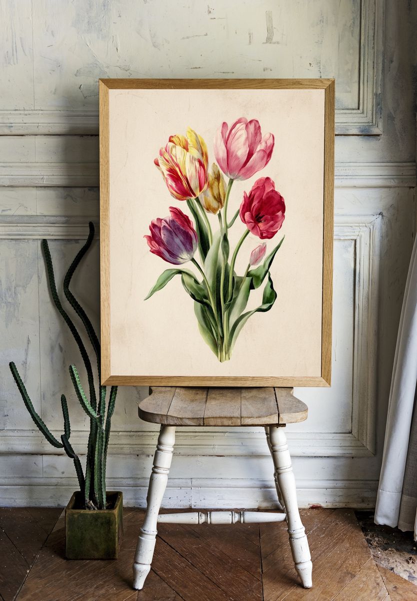 Colorful Tulip Bouquet — Botanical Print. room preview