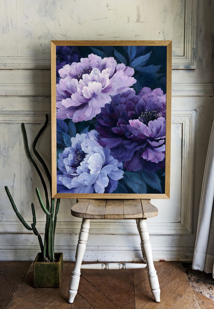 Purple Peonies — Botanical Print. room preview