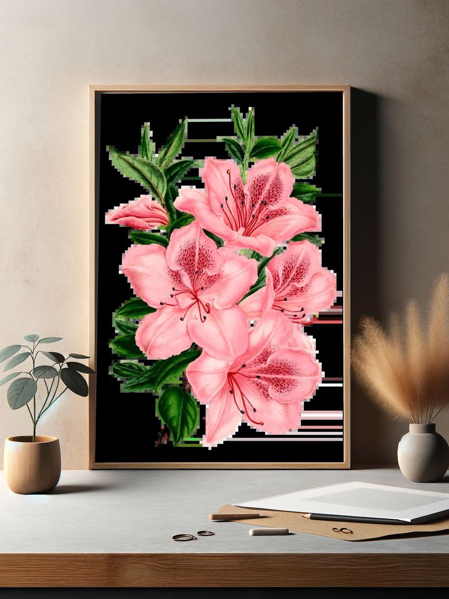 Pink Azalea Flowers — Botanical Print. — room view 2