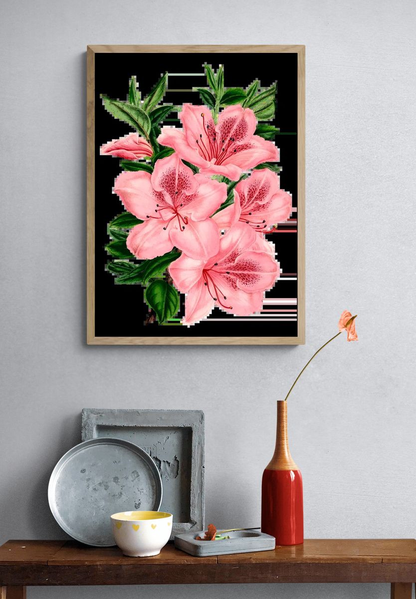 Pink Azalea Flowers — Botanical Print. — room view 3