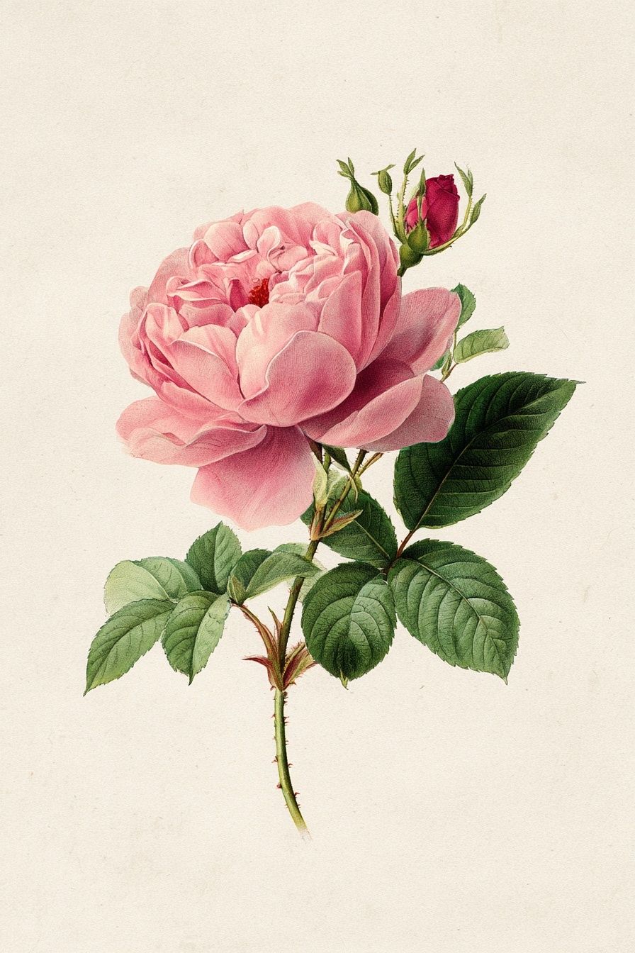 Pink Rose Botanical Print. poster detail
