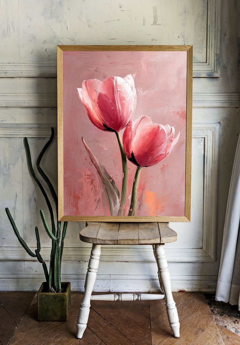 Pink Tulips — Botanical Print. room preview