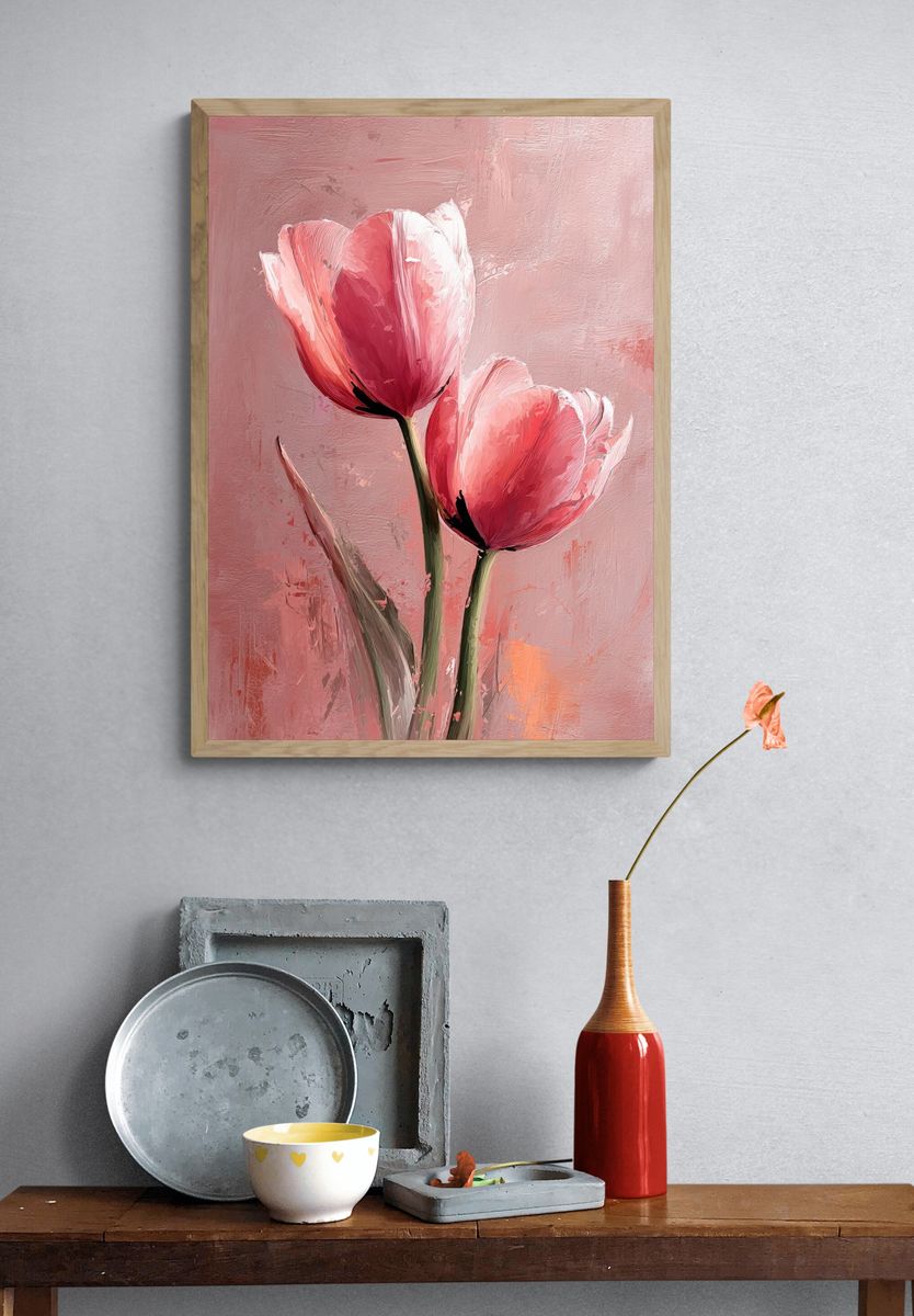 Pink Tulips — Botanical Print. — room view 3