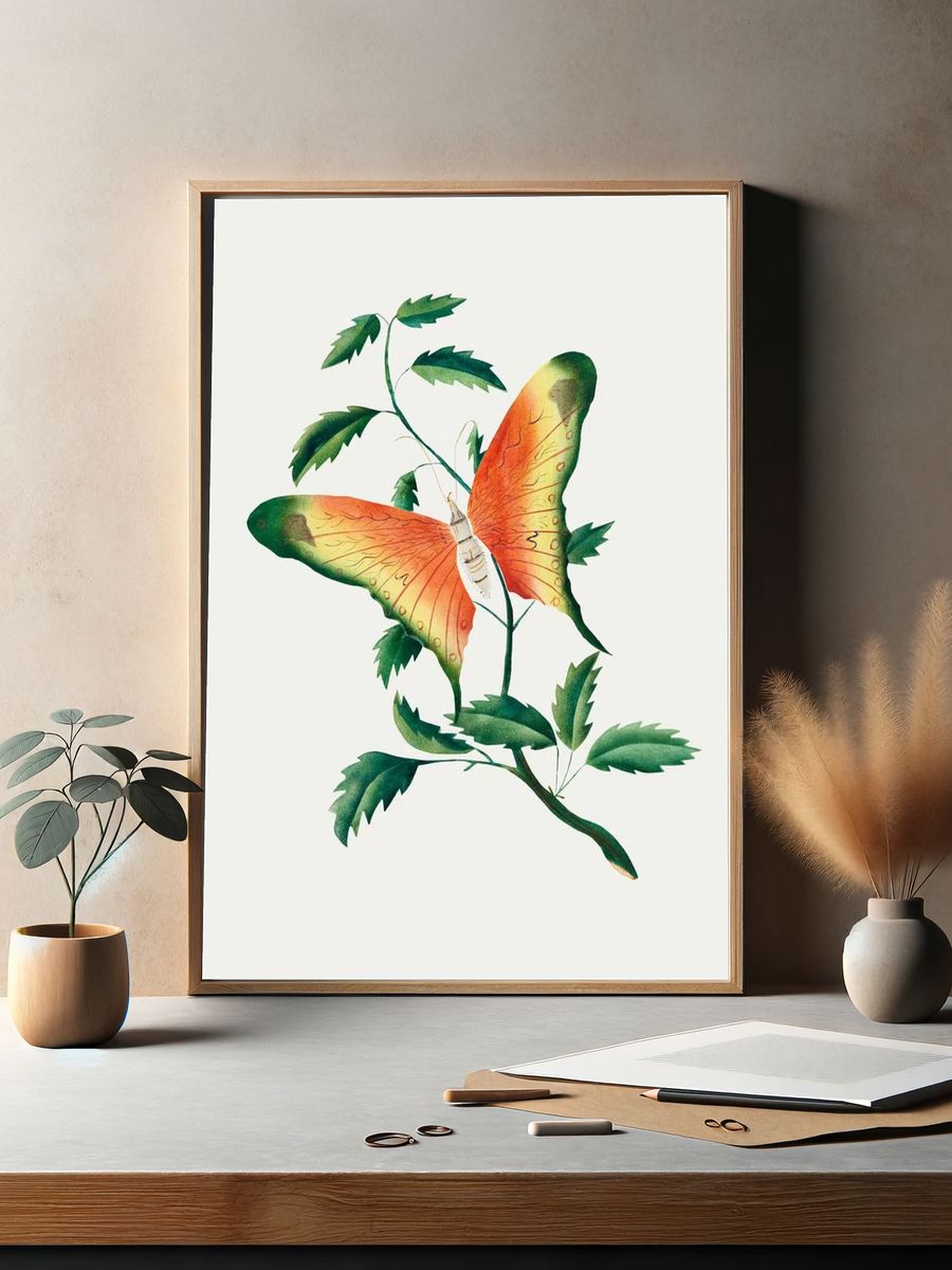 Butterfly and Leaves — Botanical Print. — room view 2