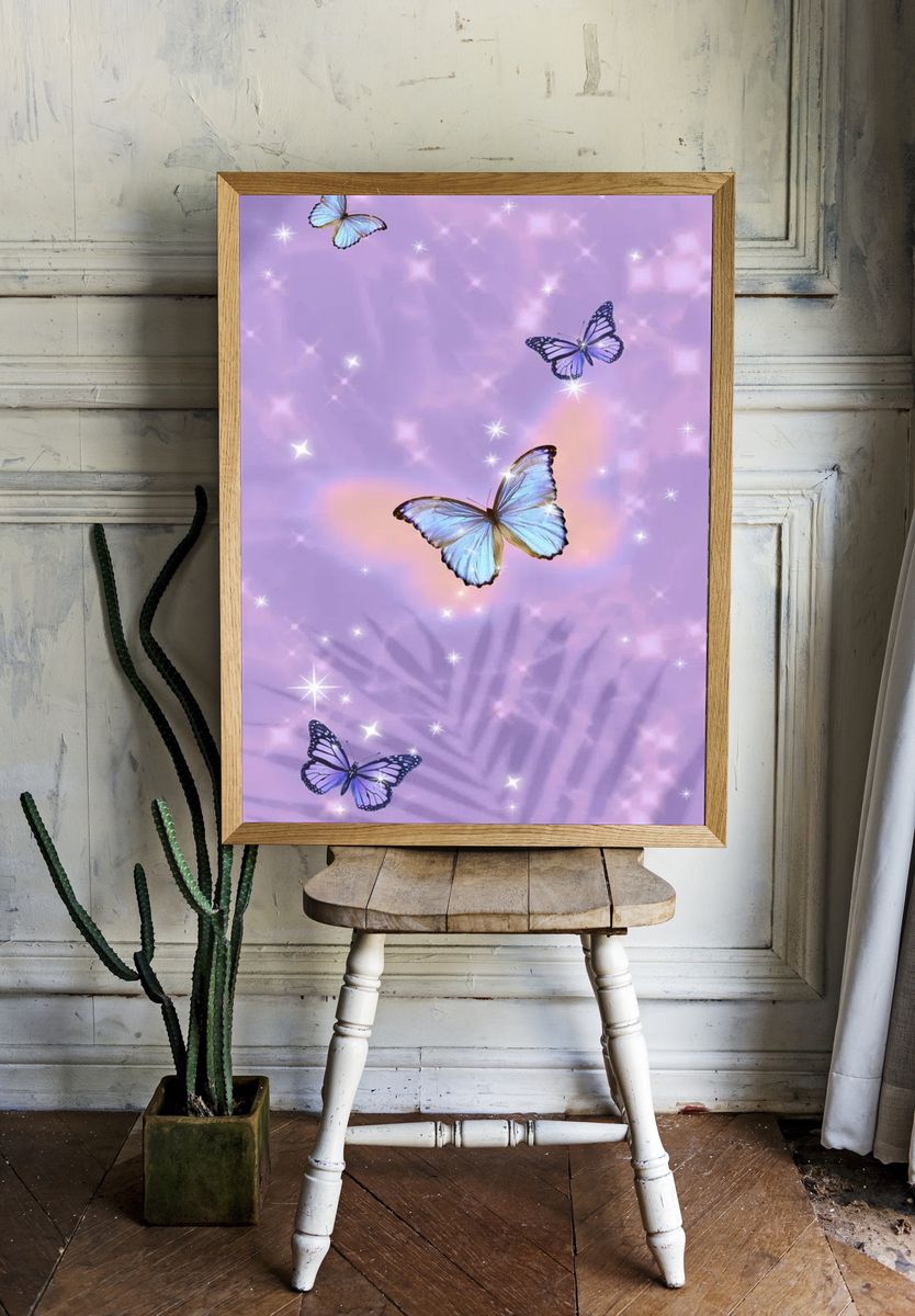 Butterflies on Purple Background Poster room preview