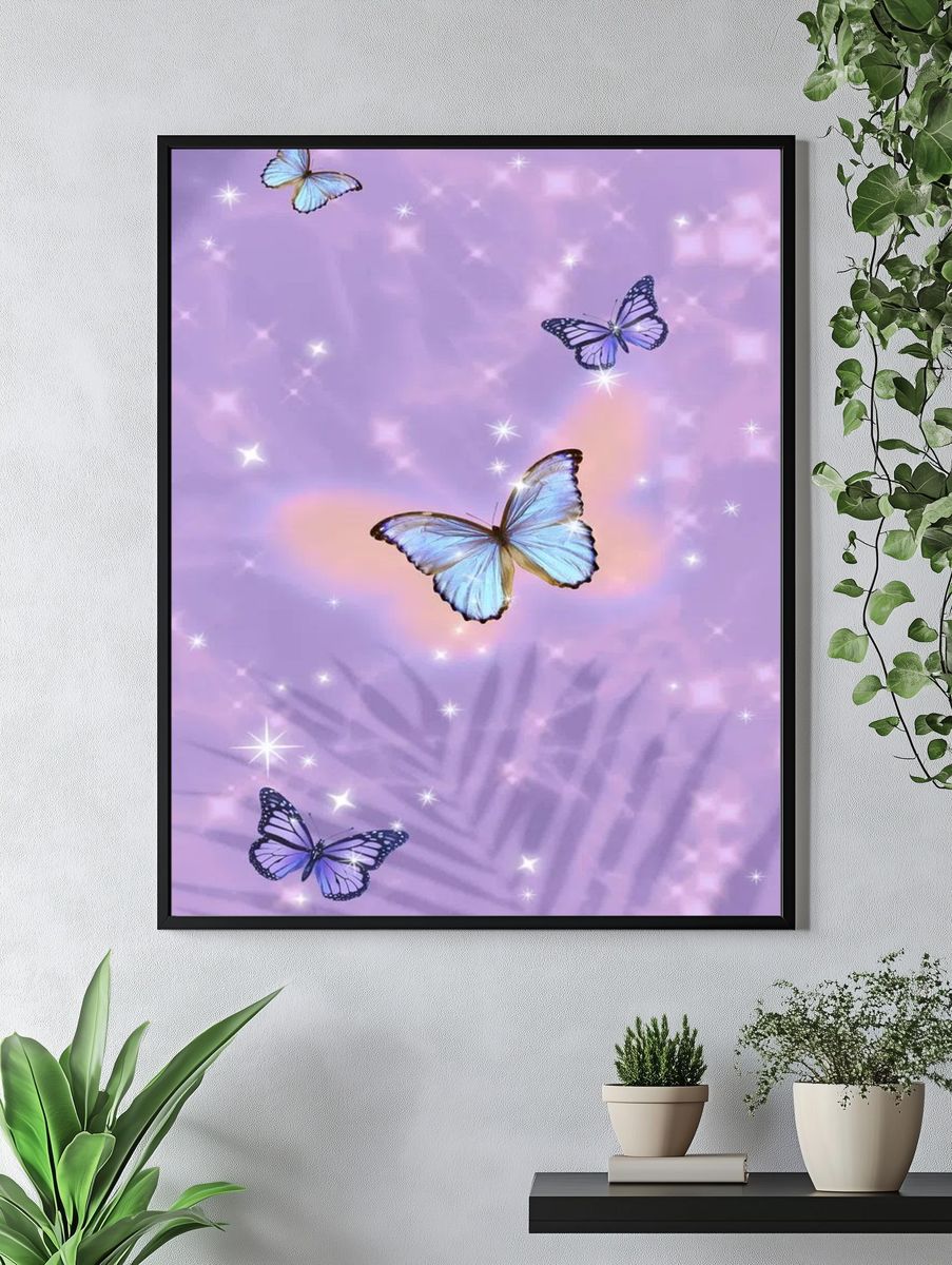 Butterflies on Purple Background Poster. — room view 4
