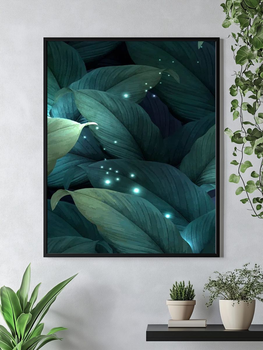 Glowing Leaves — Botanical Print. — room view 4