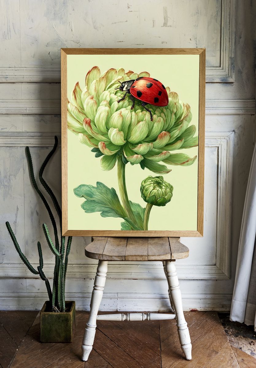 Ladybug on Flower — Botanical Print. room preview