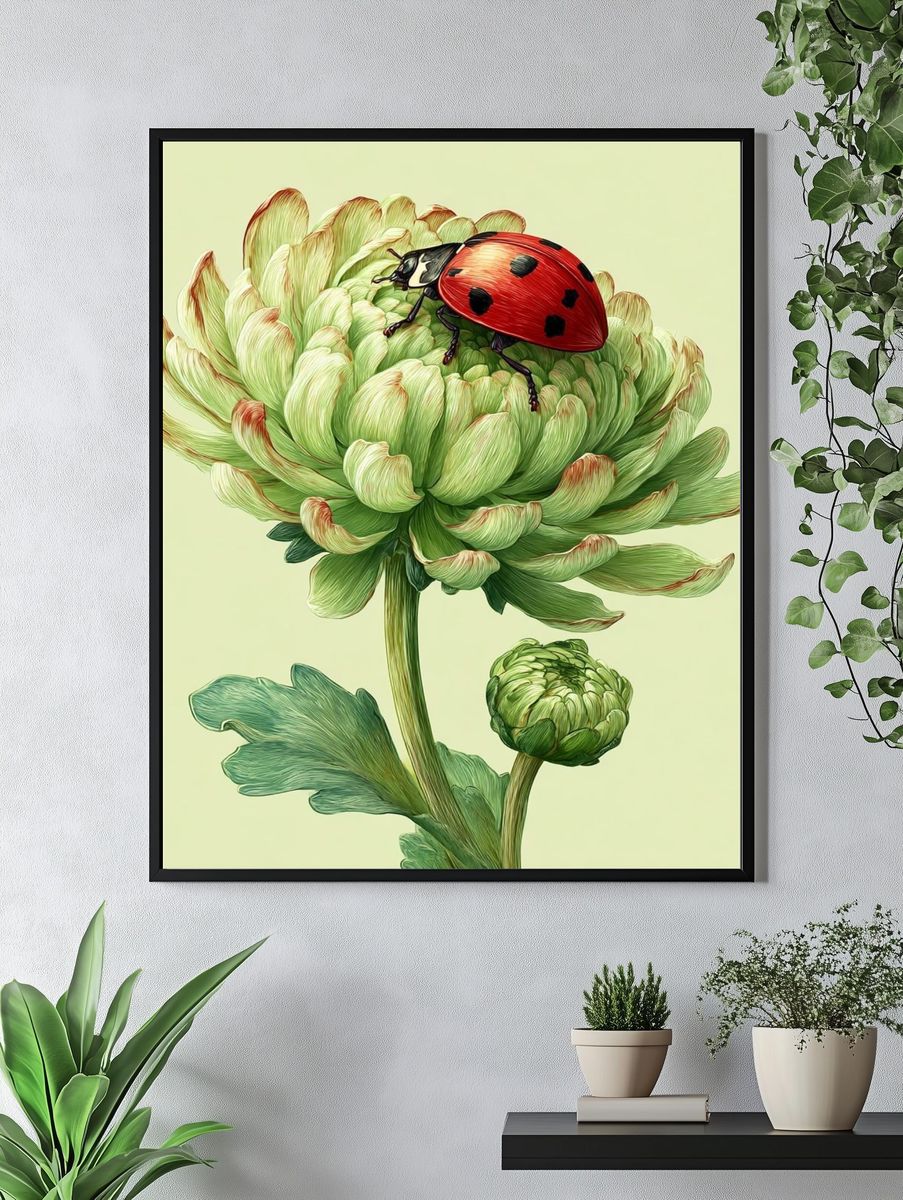 Ladybug on Flower — Botanical Print. — room view 4