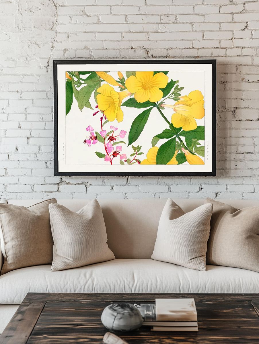 Yellow Floral Illustration Poster. room preview