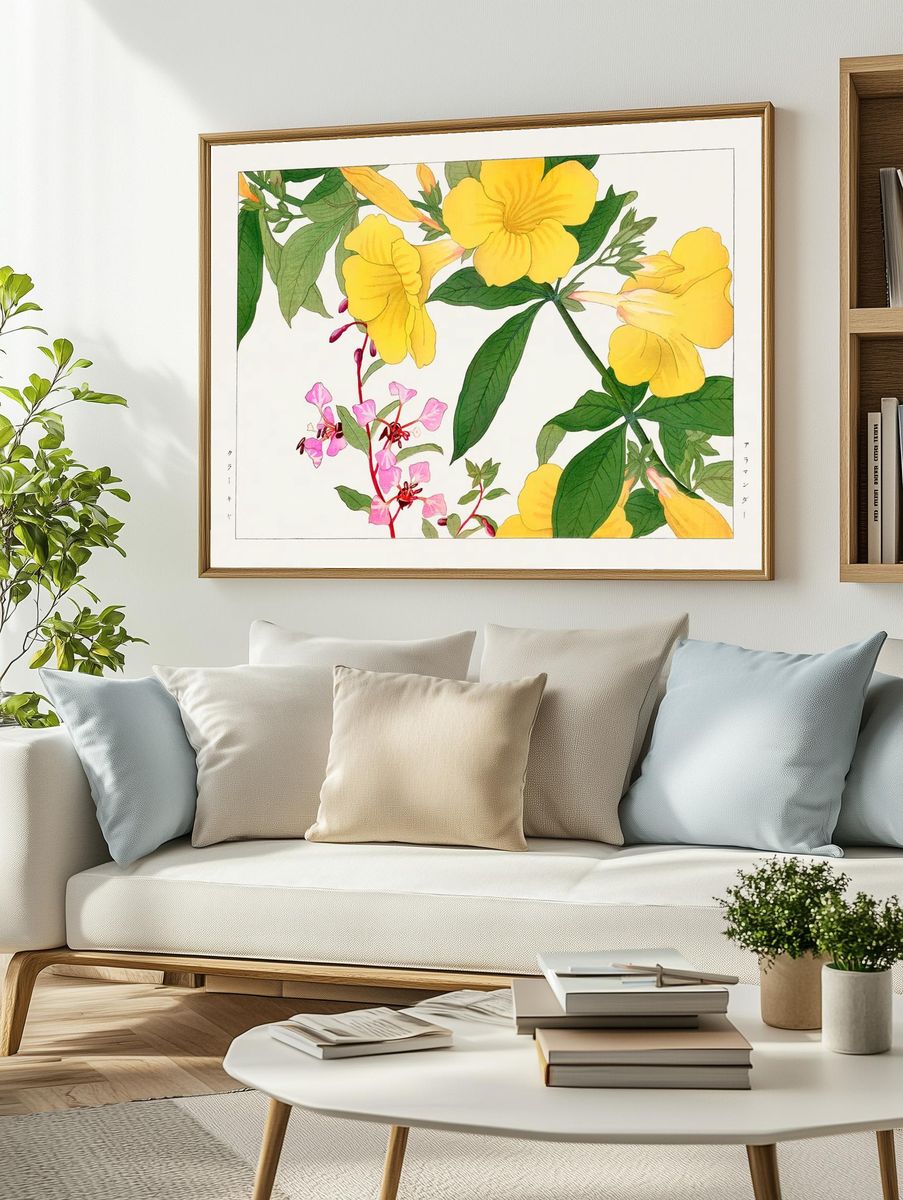 Yellow Floral Illustration Poster. — room view 2