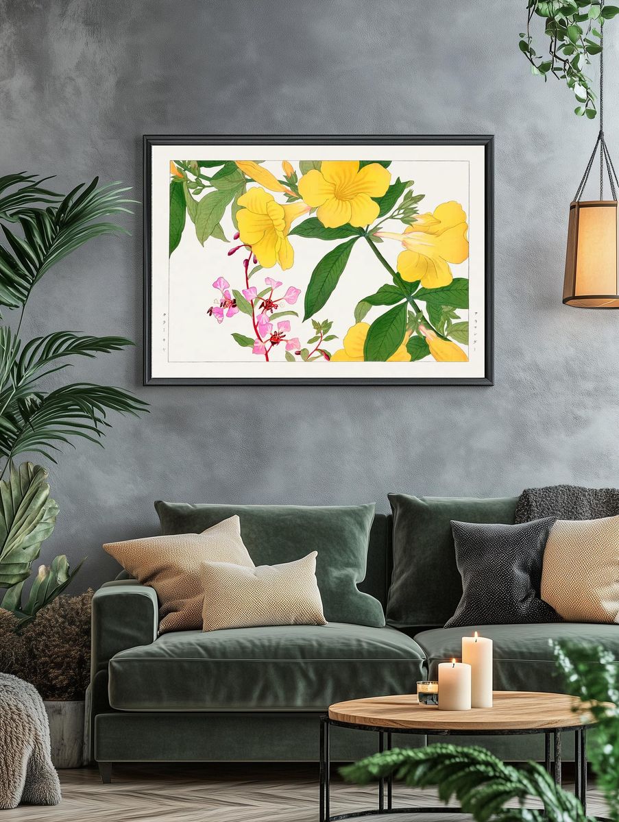 Yellow Floral Illustration Poster. — room view 4