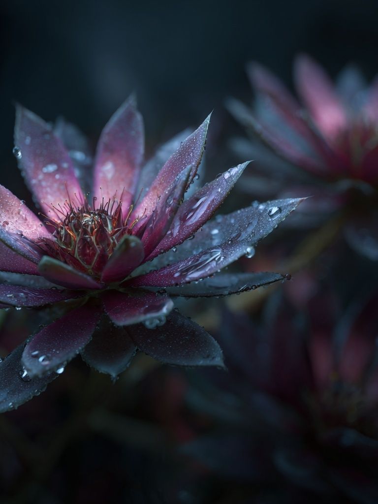 Water Droplets on Pink Succulent Poster. poster detail