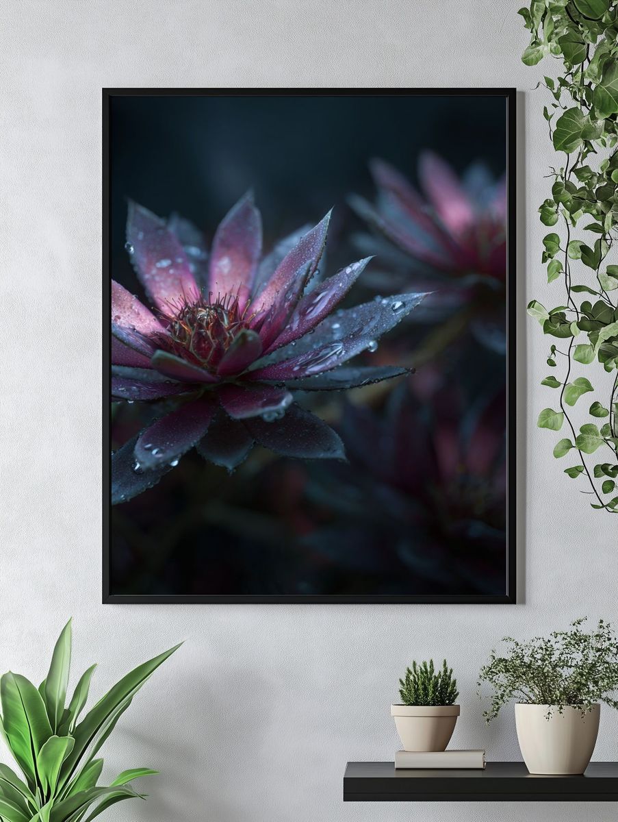 Water Droplets on Pink Succulent Poster. — room view 4