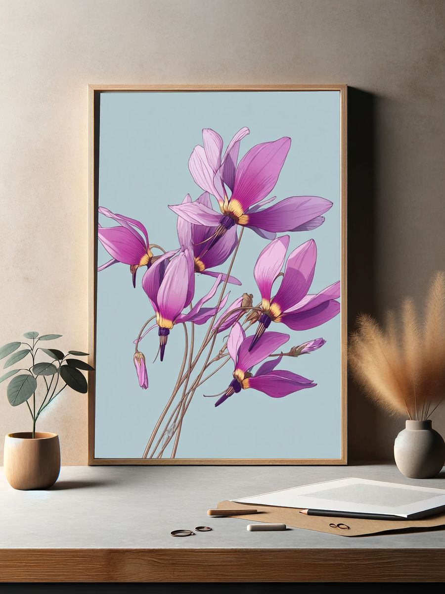 Pink Flowers — Botanical Print. — room view 2