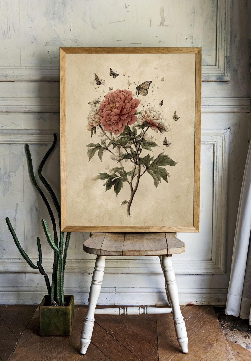 Peony and Butterflies — Botanical Print room preview