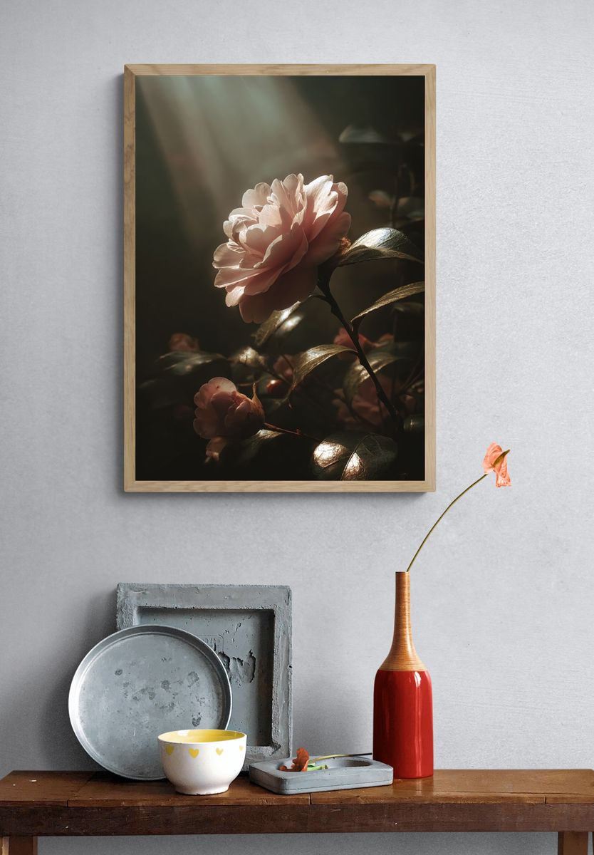 Soft Pink Camellia — Photography Print. — room view 3