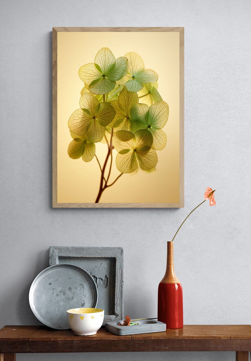 Delicate Hydrangea Leaves — Botanical Print. — room view 3