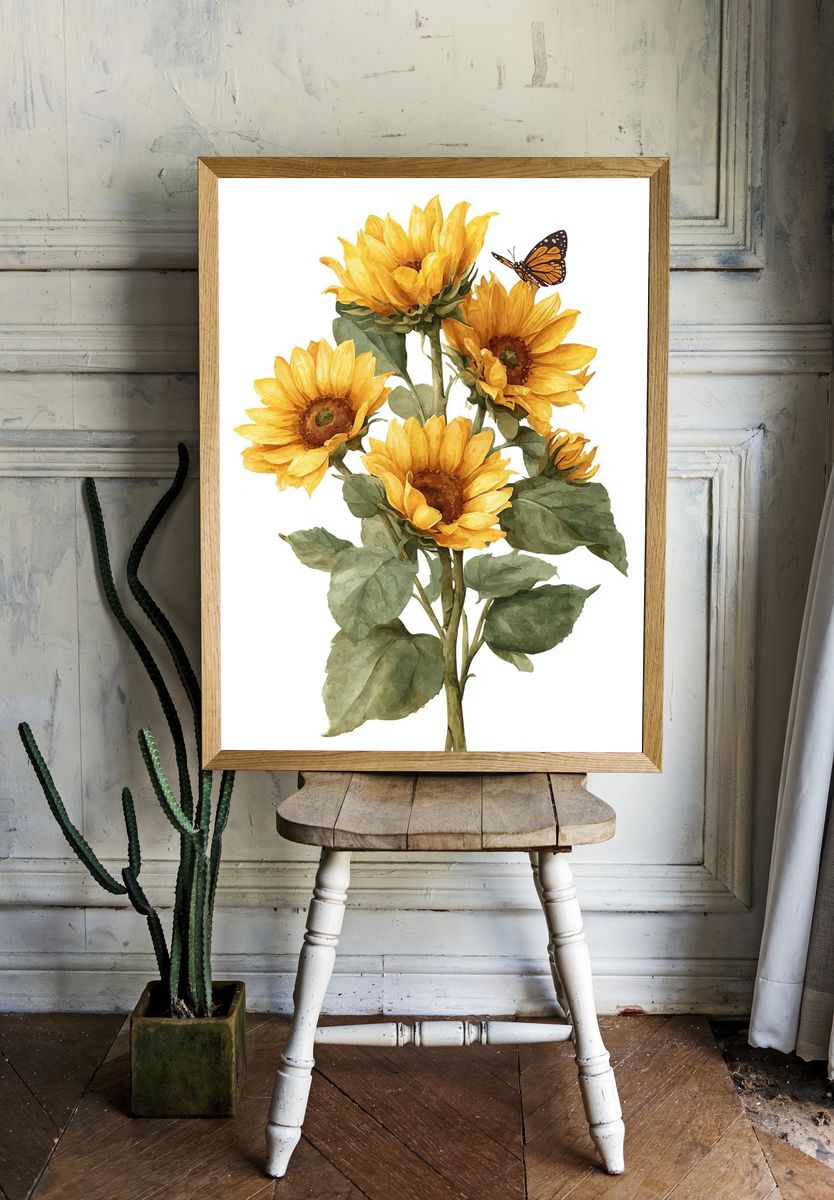 Sunflowers and Butterfly — Botanical Print room preview
