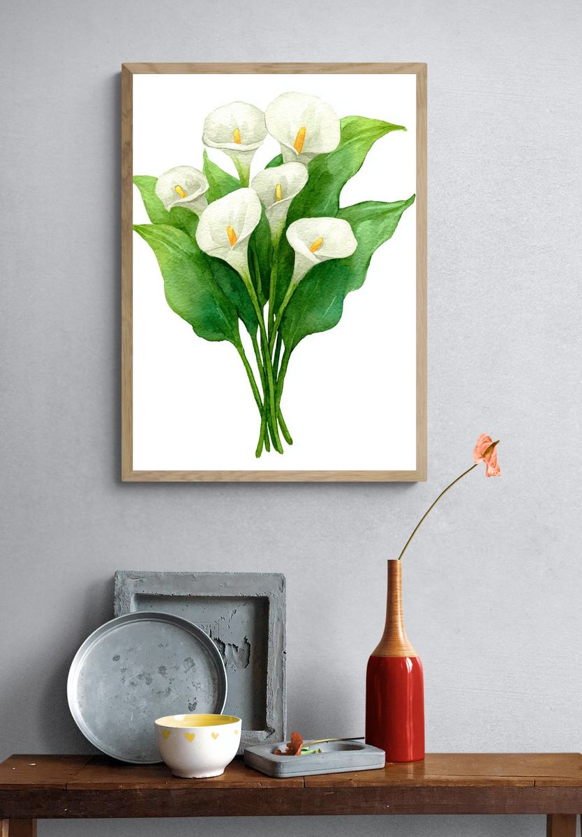 Calla Lily Bouquet — Watercolor Print. — room view 3