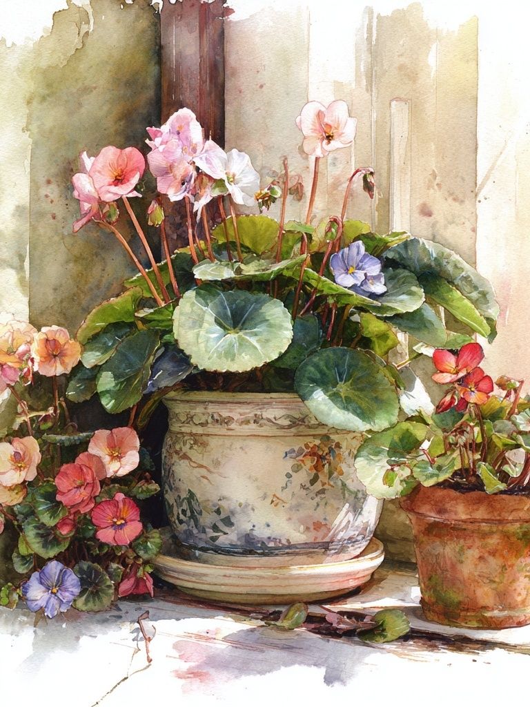 Potted Flowers — Watercolor Print. poster — botanical art
