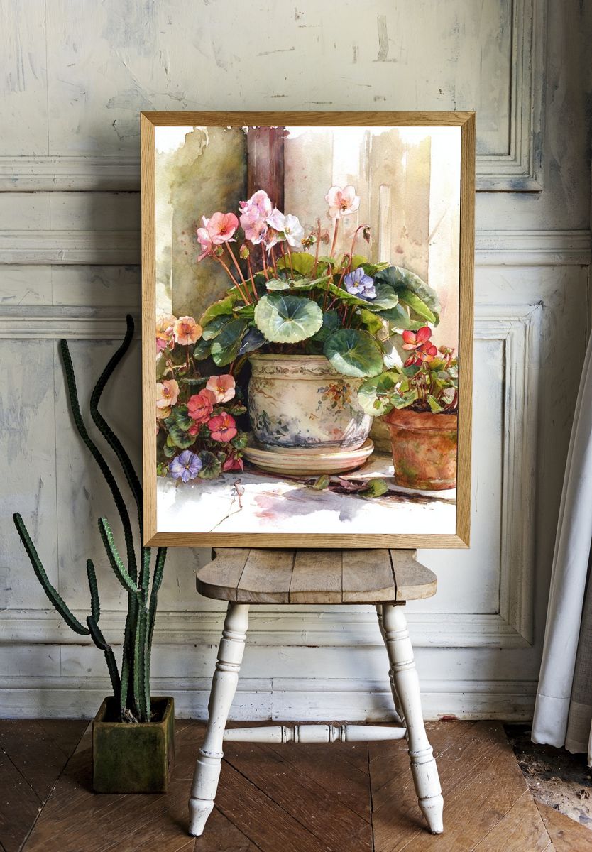 Potted Flowers — Watercolor Print. room preview