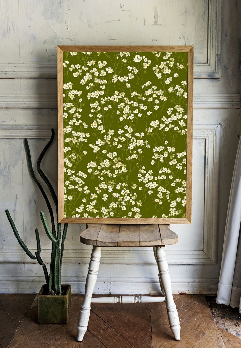 White Floral Pattern — Botanical Print room preview