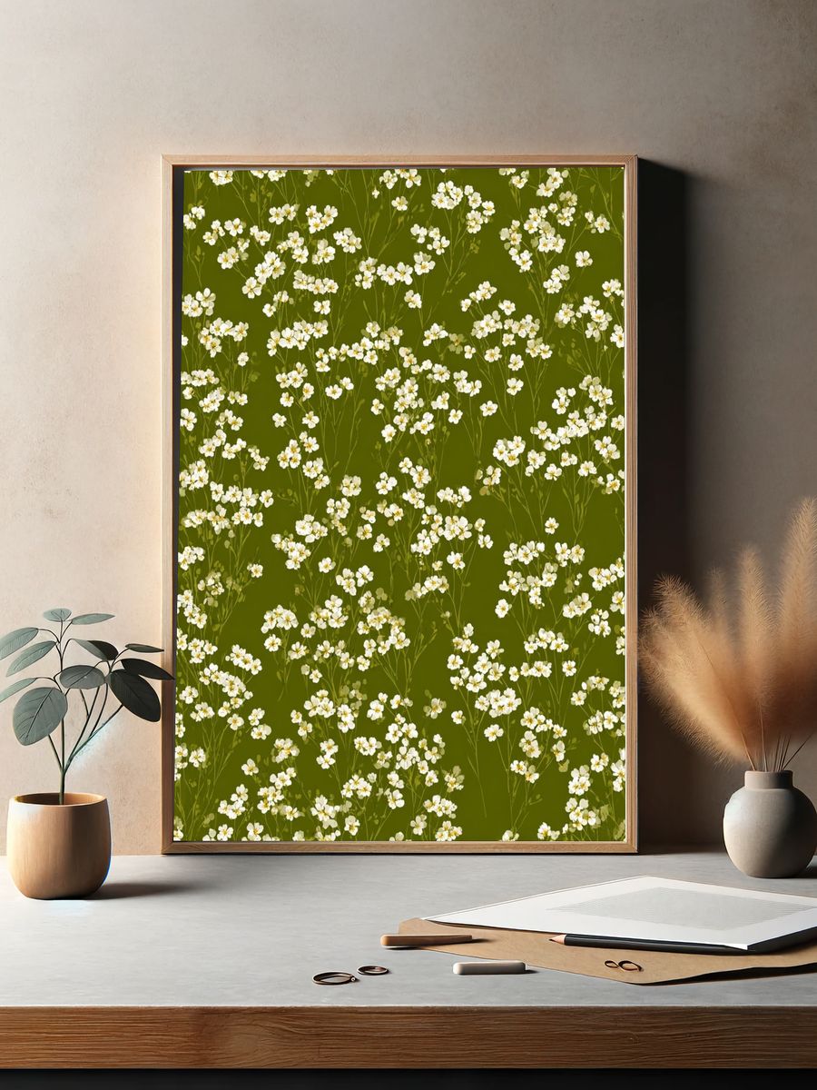 White Floral Pattern — Botanical Print. — room view 2