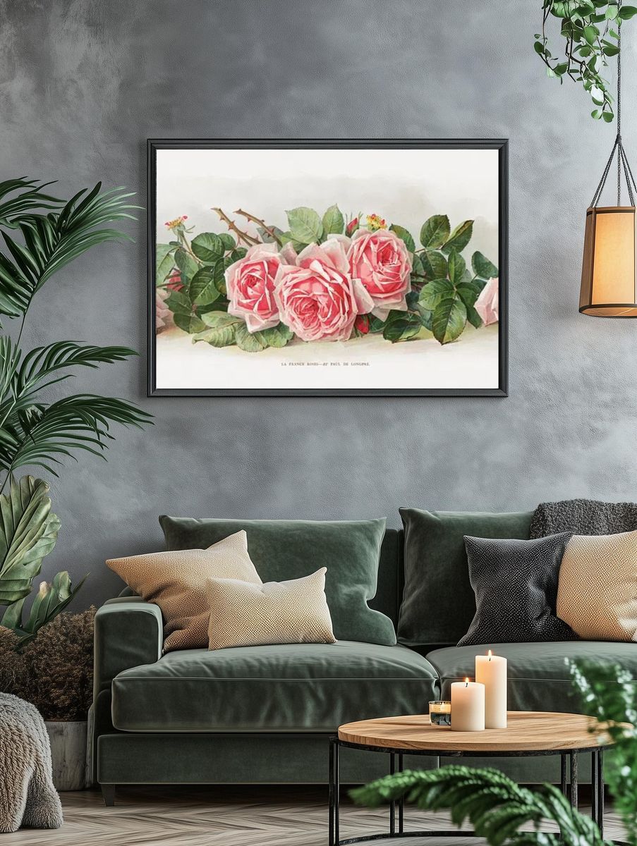 Pink Roses — Botanical Print. — room view 4