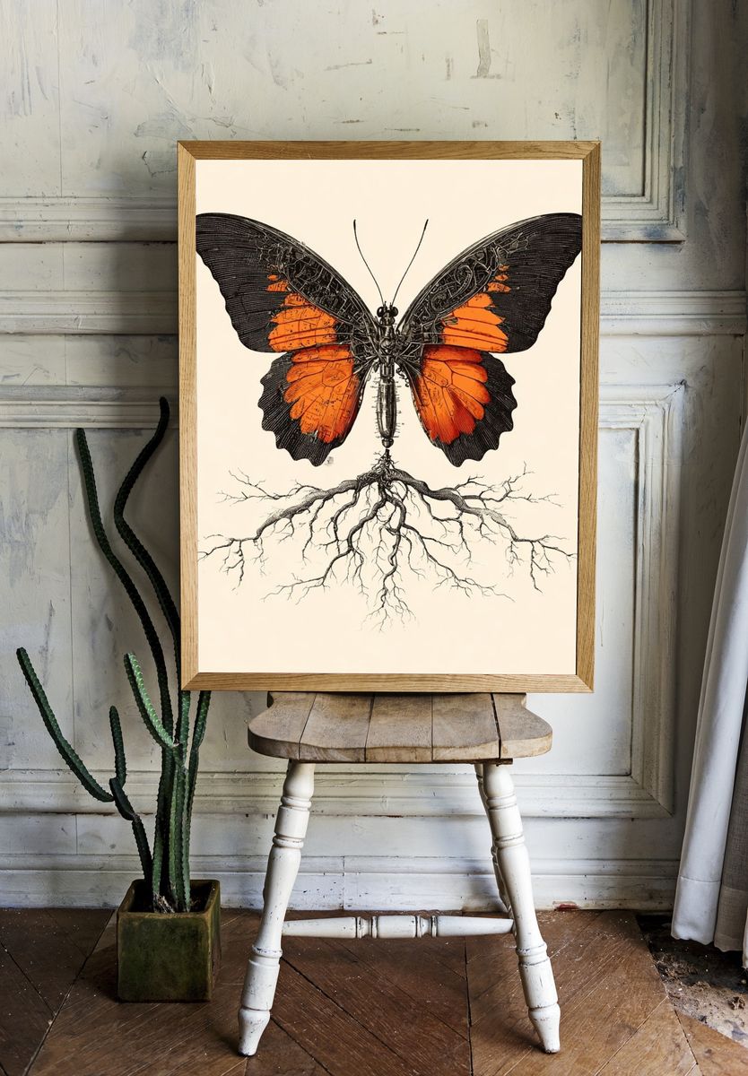 Butterfly with Roots — Illustration Print room preview
