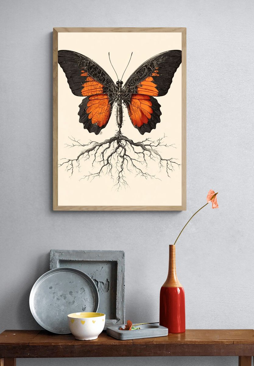 Butterfly with Roots — Illustration Print. — room view 3