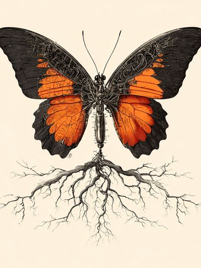 Butterfly with Roots — Illustration Print. poster print